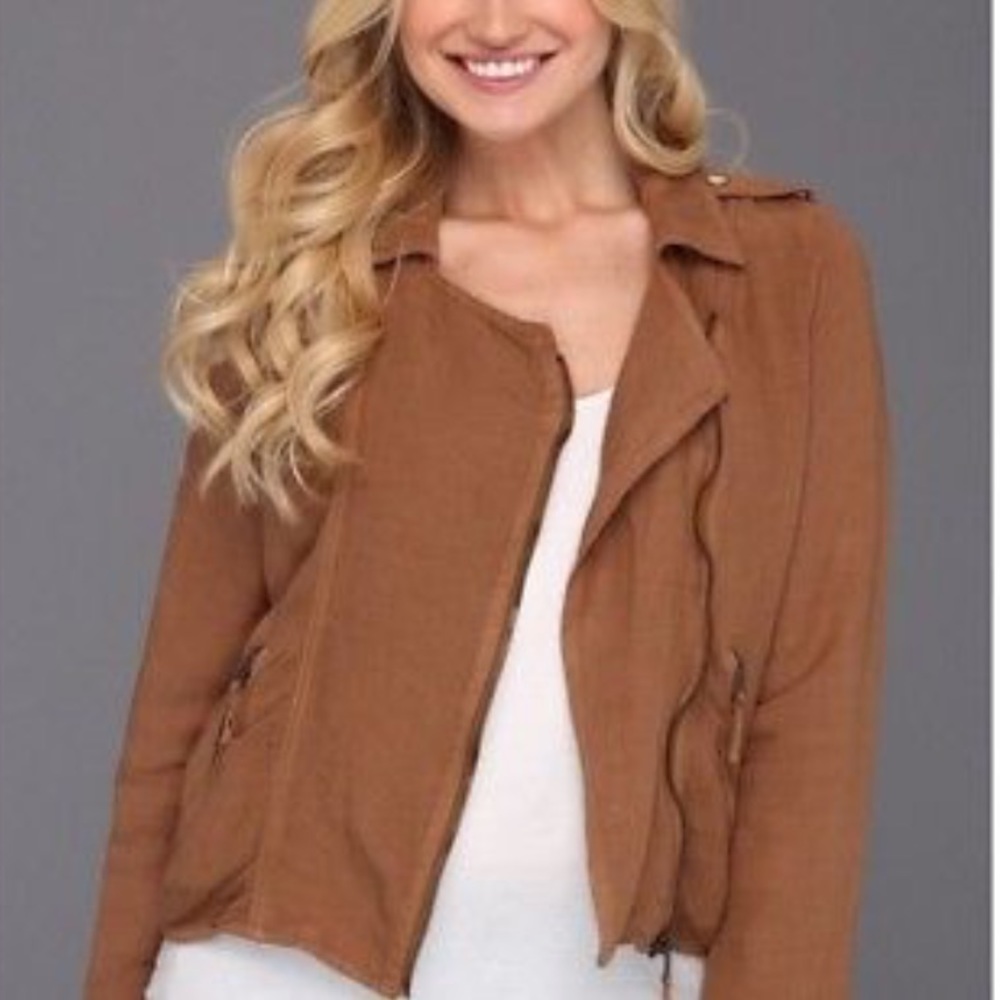 Lucky Brand Zip Linen Moto Jacket in Tan